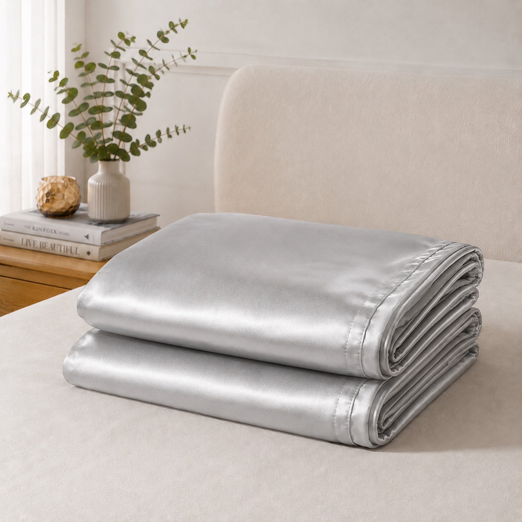 Luxurious Silver Satin Pillowcase Set - 50cm x 75cm