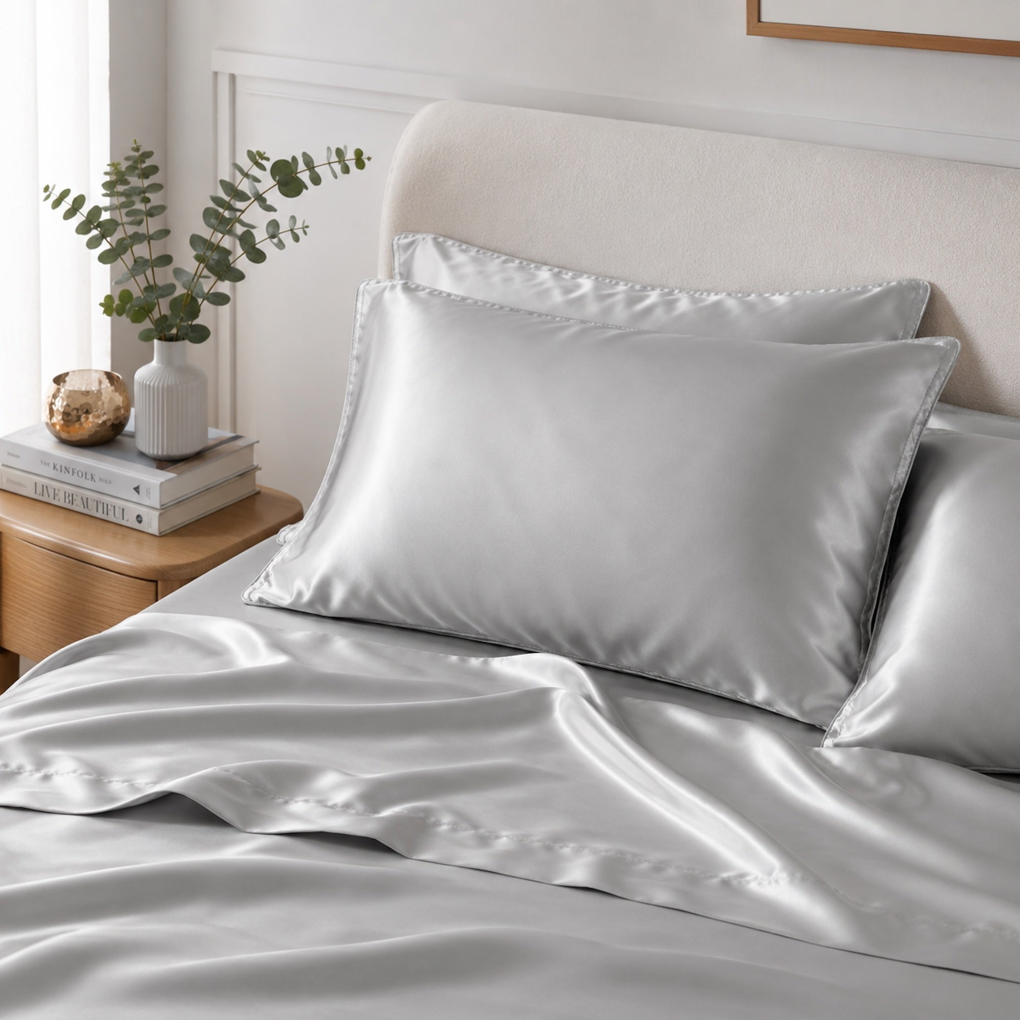 Luxurious Silver Satin Pillowcase Set - 50cm x 75cm