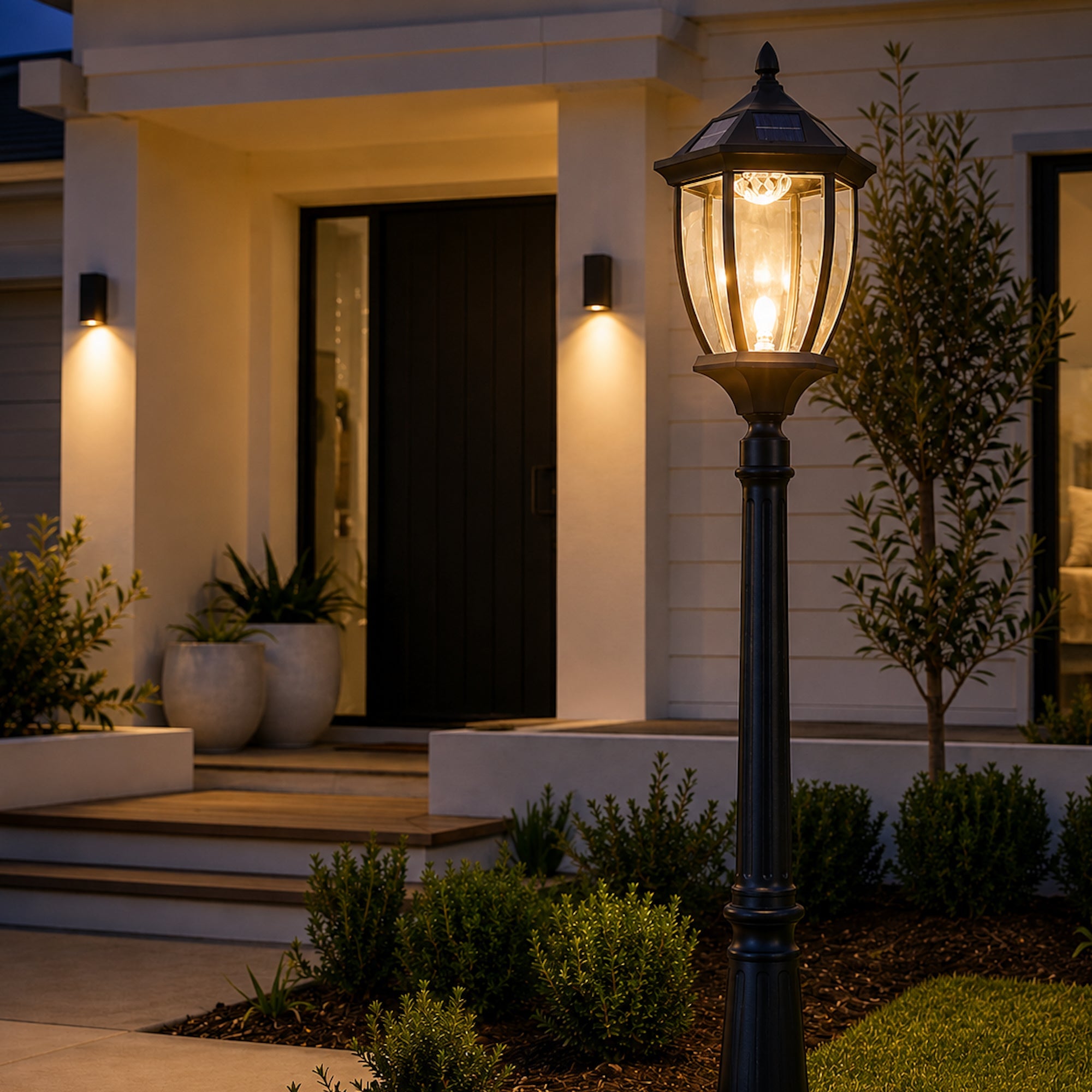 Ivory & Deene Solar Garden Light Post - Elegant Black Design