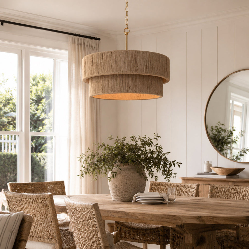 Sorrento Double Tiered Rope Chandelier - Natural & Gold Accent