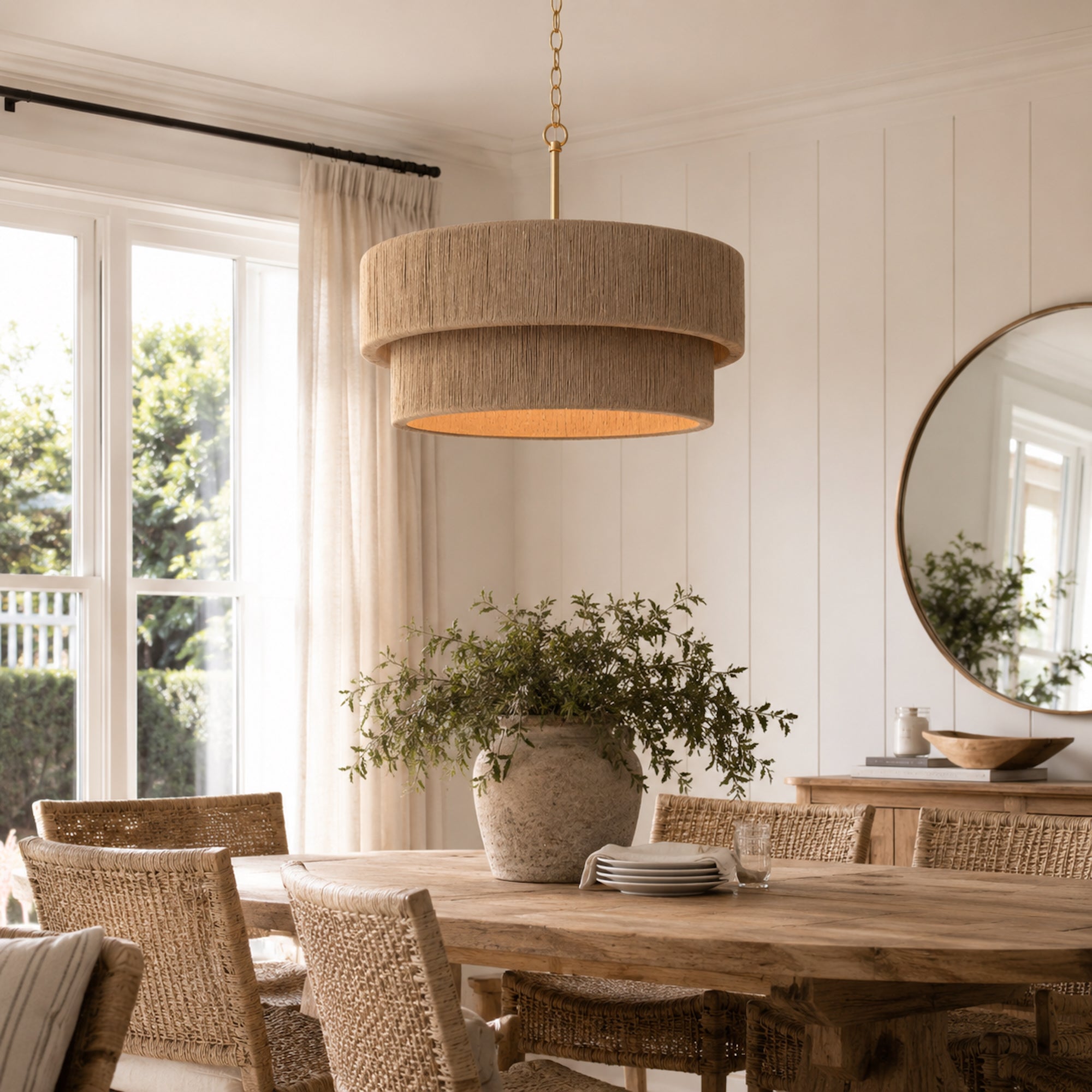 Sorrento Double Tiered Rope Chandelier - Natural & Gold Accent