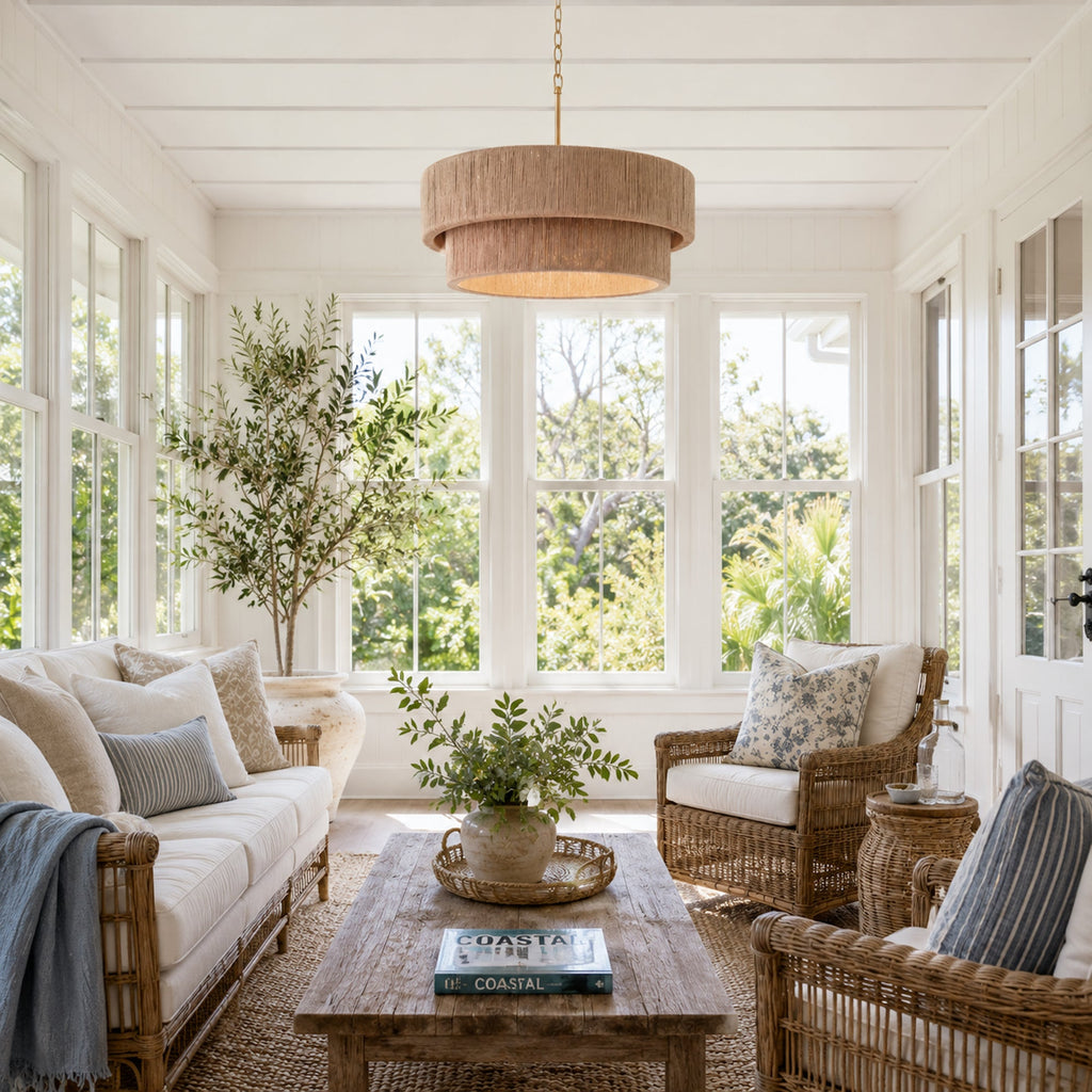 Sorrento Double Tiered Rope Chandelier - Natural & Gold Accent