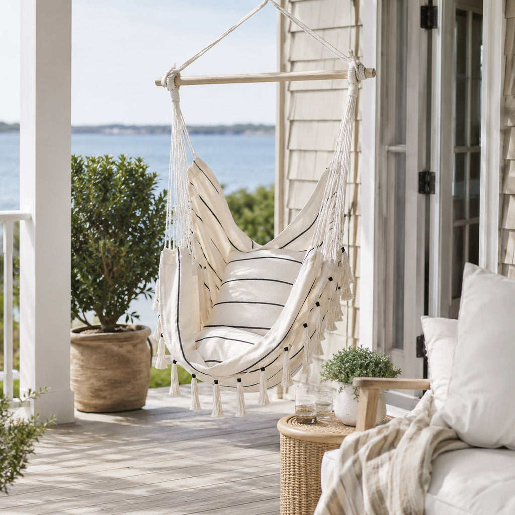 Soho Pinstripe Cream Hammock Chair with Cushions - Relax in Style
