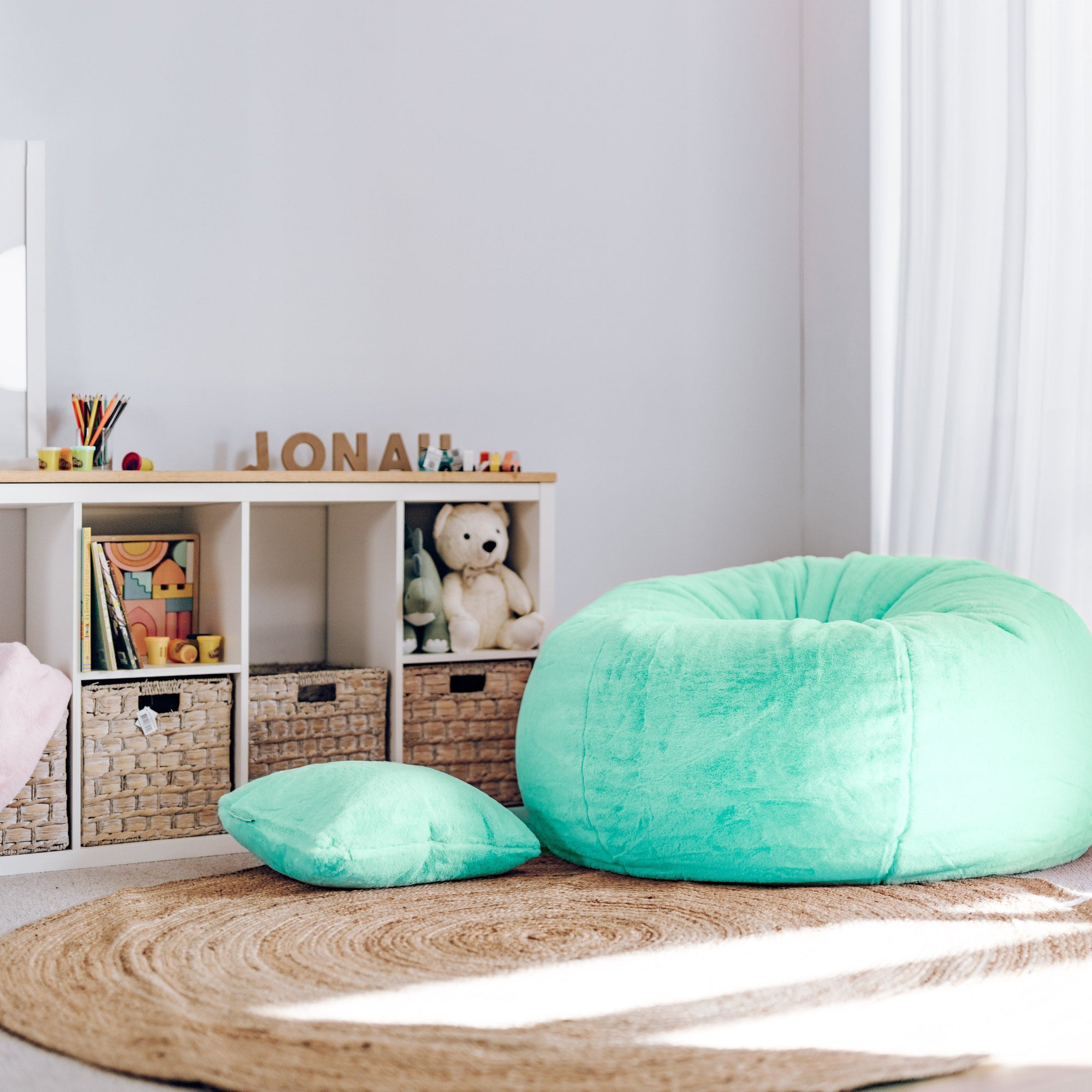 Turquoise Cloud Plush Faux Fur Bean Bag for Ultimate Comfort