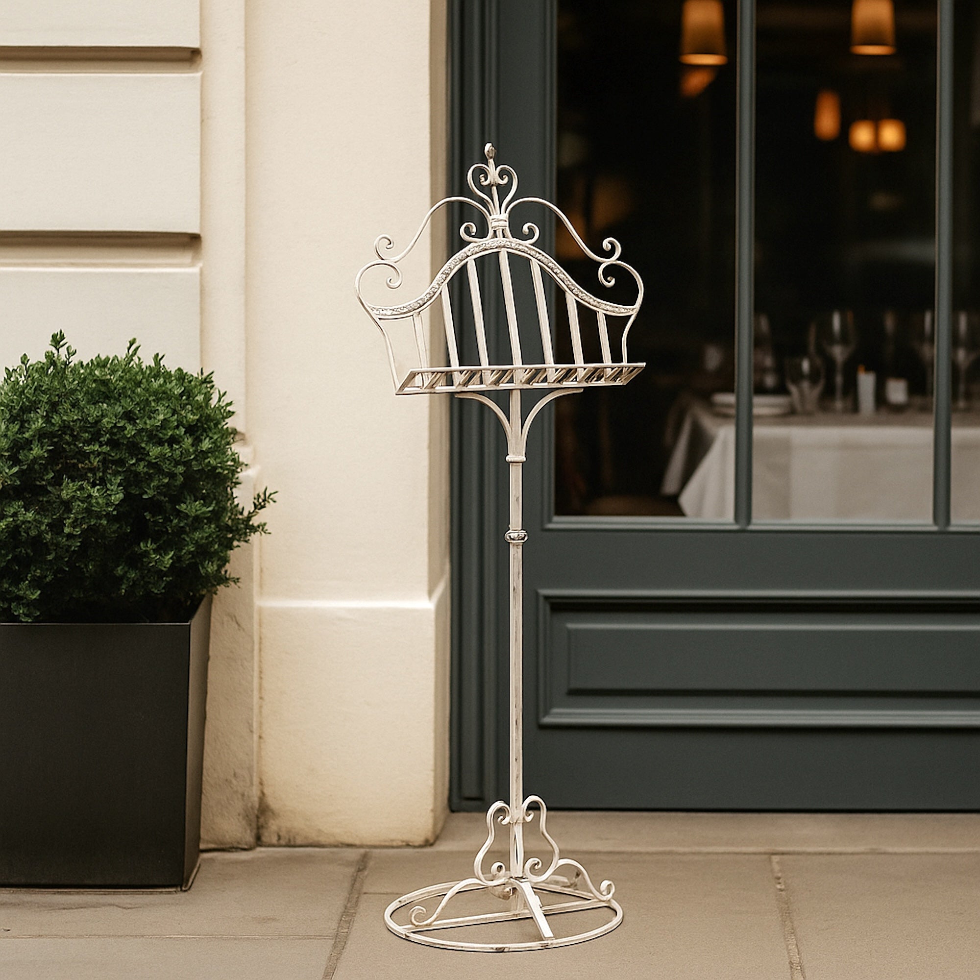 Elegant White Wrought Iron Music & Menu Stand - Vintage Charm