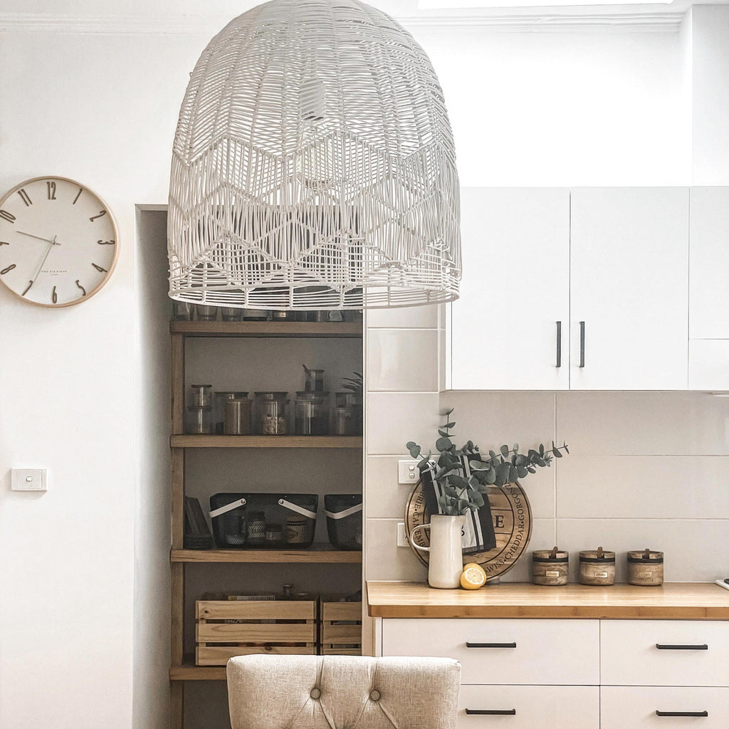 Amalfi Rattan Lace Pendant Light - Whitewash for Bohemian Style
