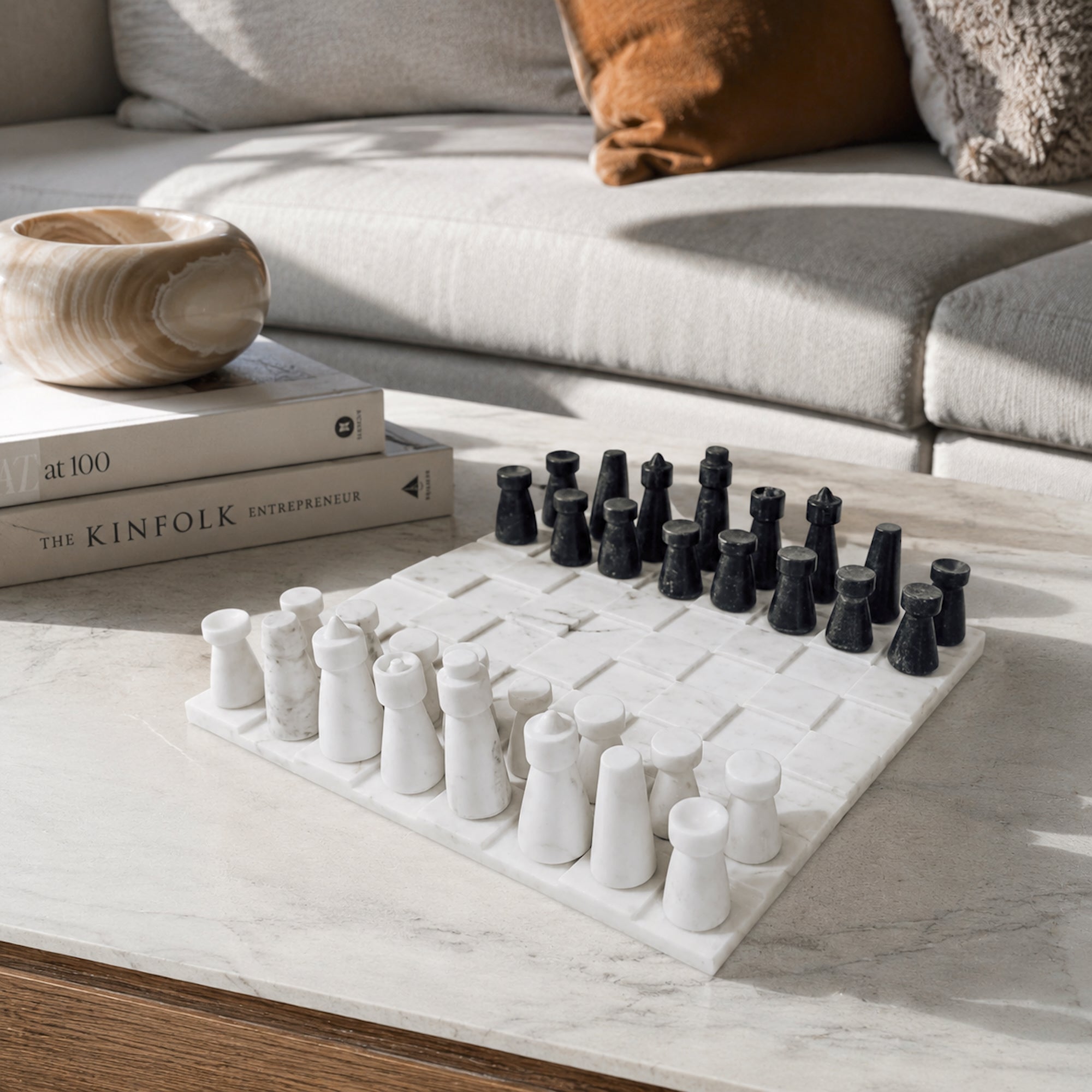 Elegant White & Grey Marble Chess Set - Handcrafted Luxury Game