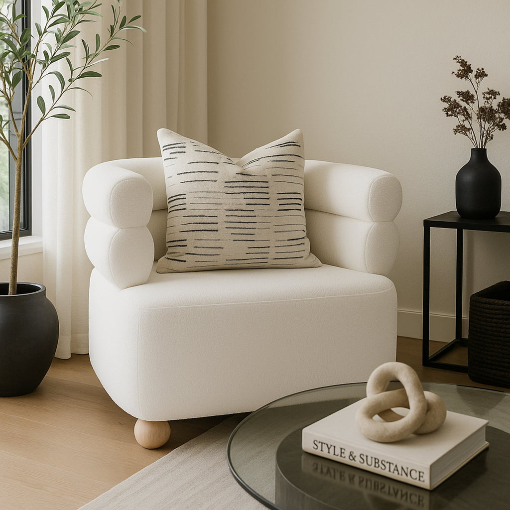 Logan Boucle Armchair - Stylish White Fabric Seating