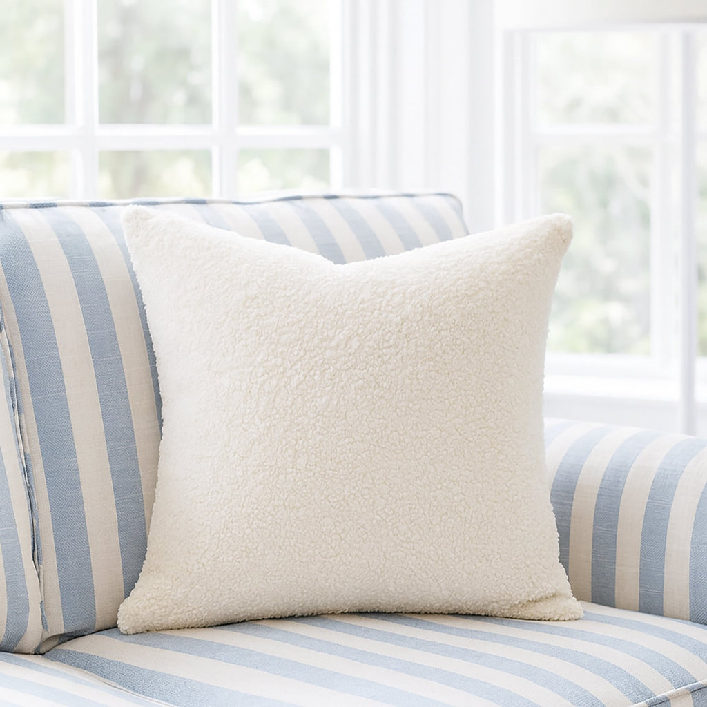 Ivory & Deene Boucle Teddy Cushion Cover with Insert - French White