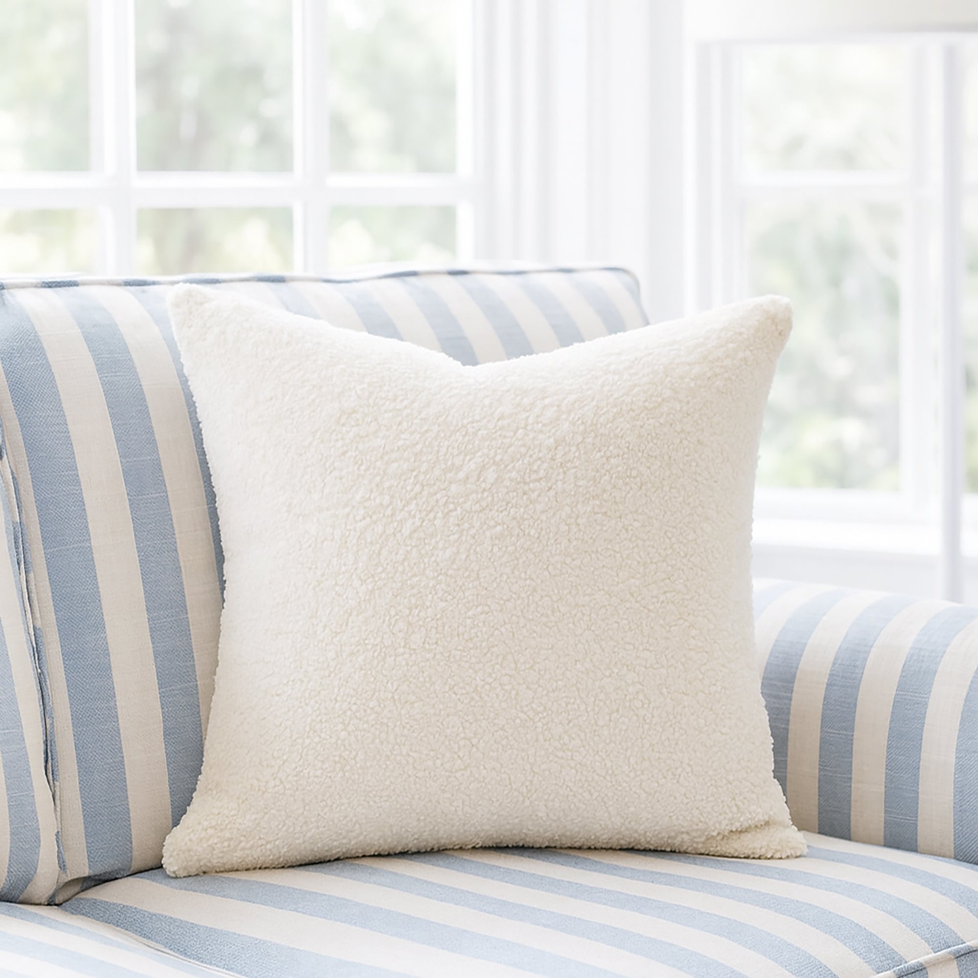 Ivory & Deene Boucle Teddy Cushion Cover with Insert - French White