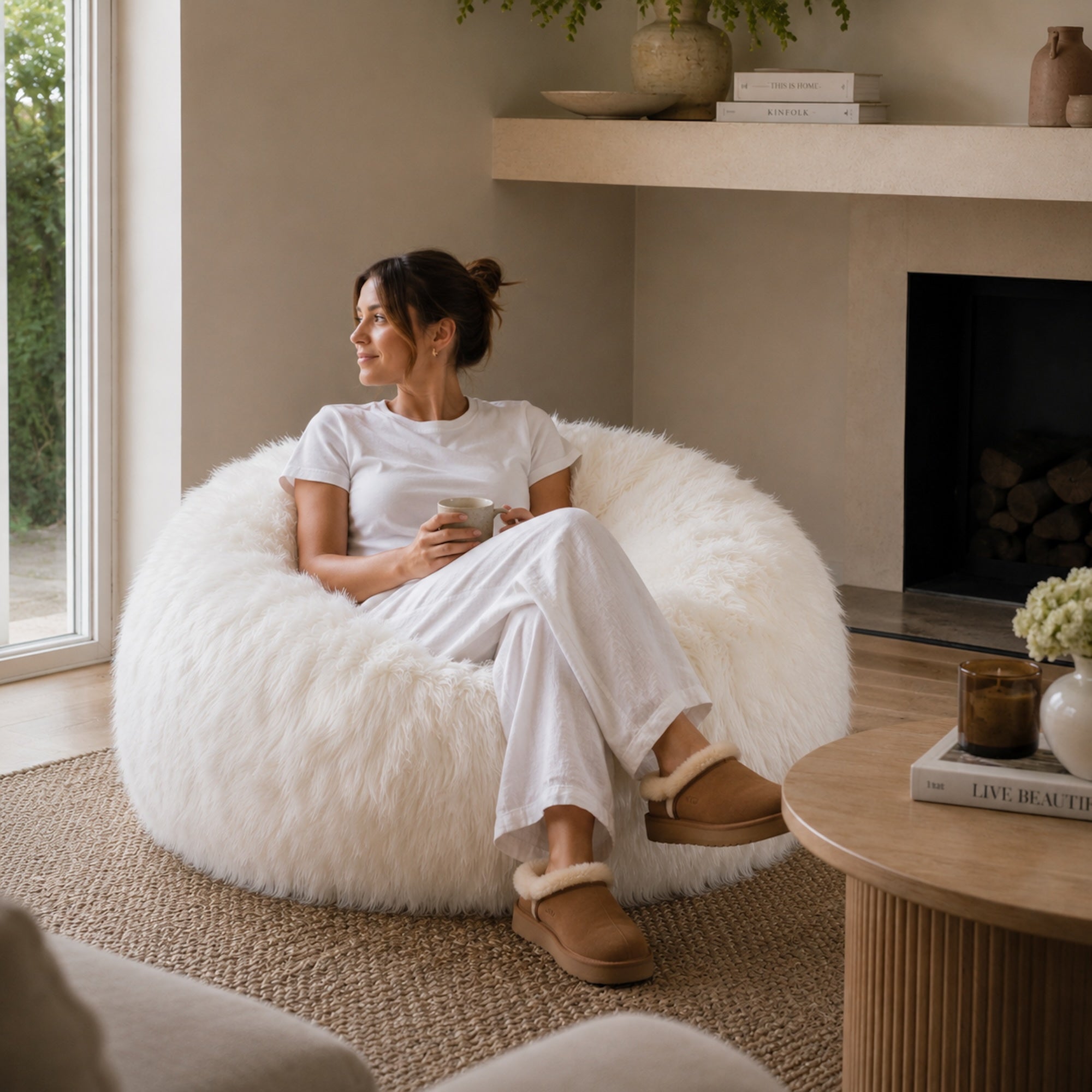 Luxury White Faux Fur Bean Bag for Comfort & Style