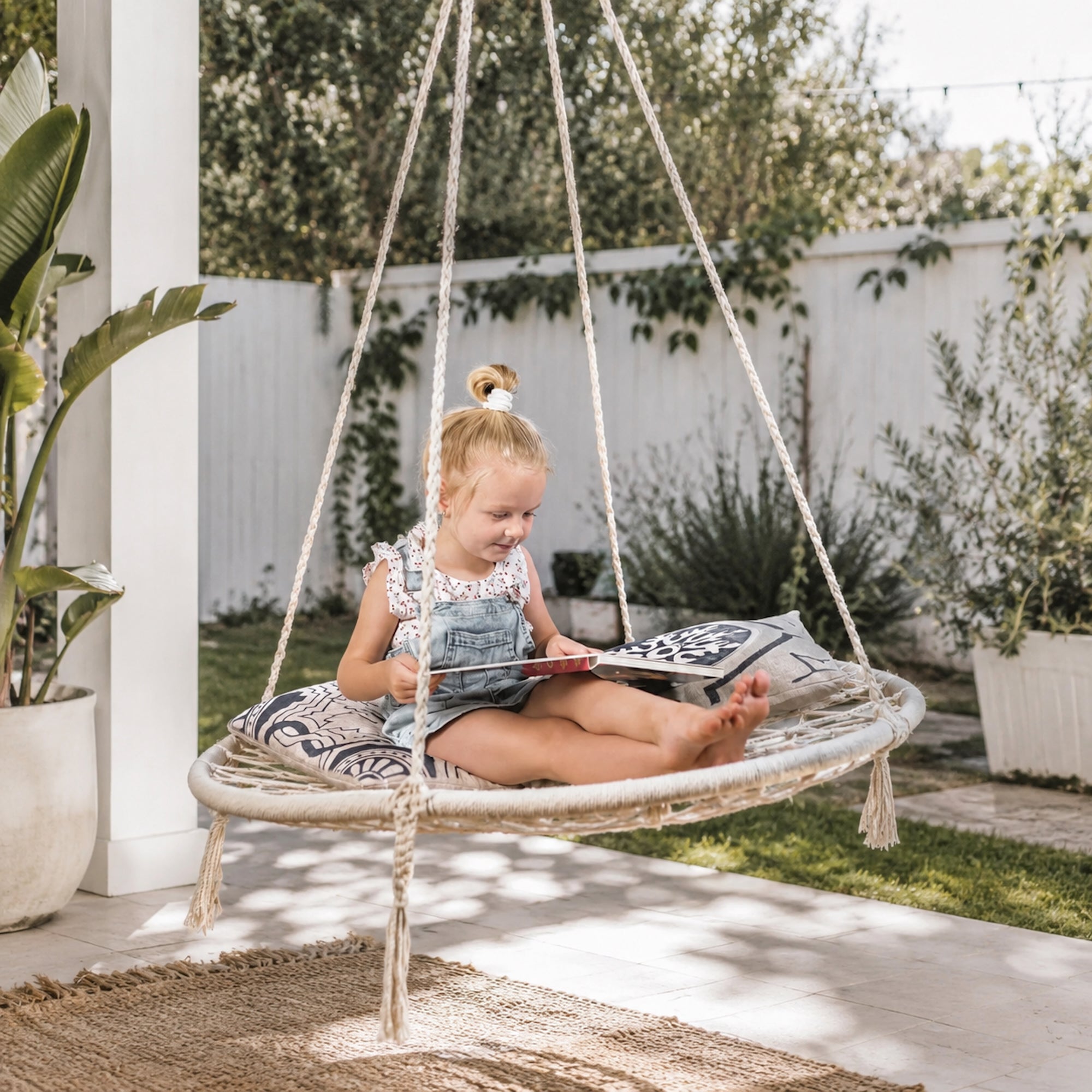Ivory & Deene Morocco Cream Macrame Hammock Swing - Luxurious Relaxation