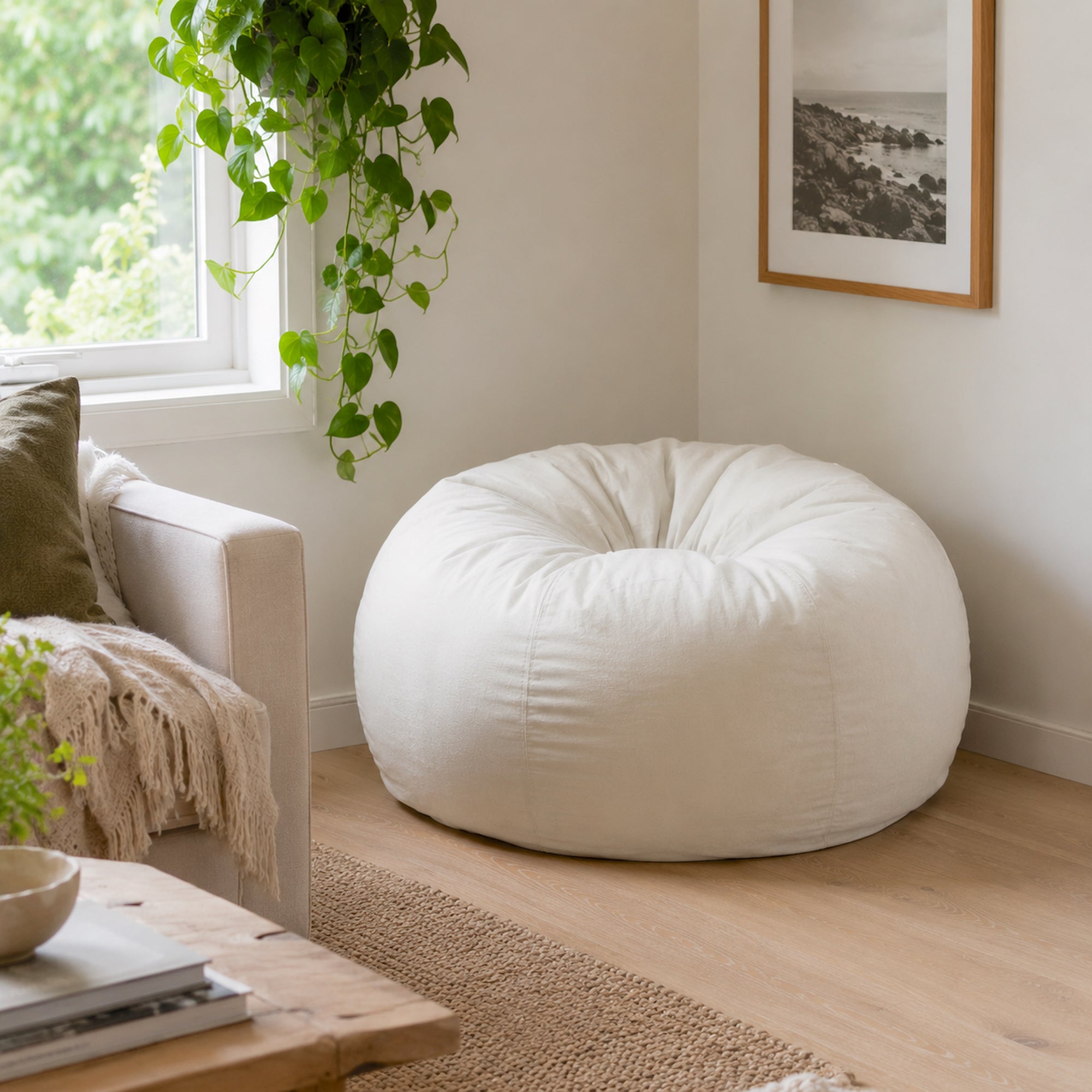 Luxurious White Pierre Fur Bean Bag - Comfort & Style