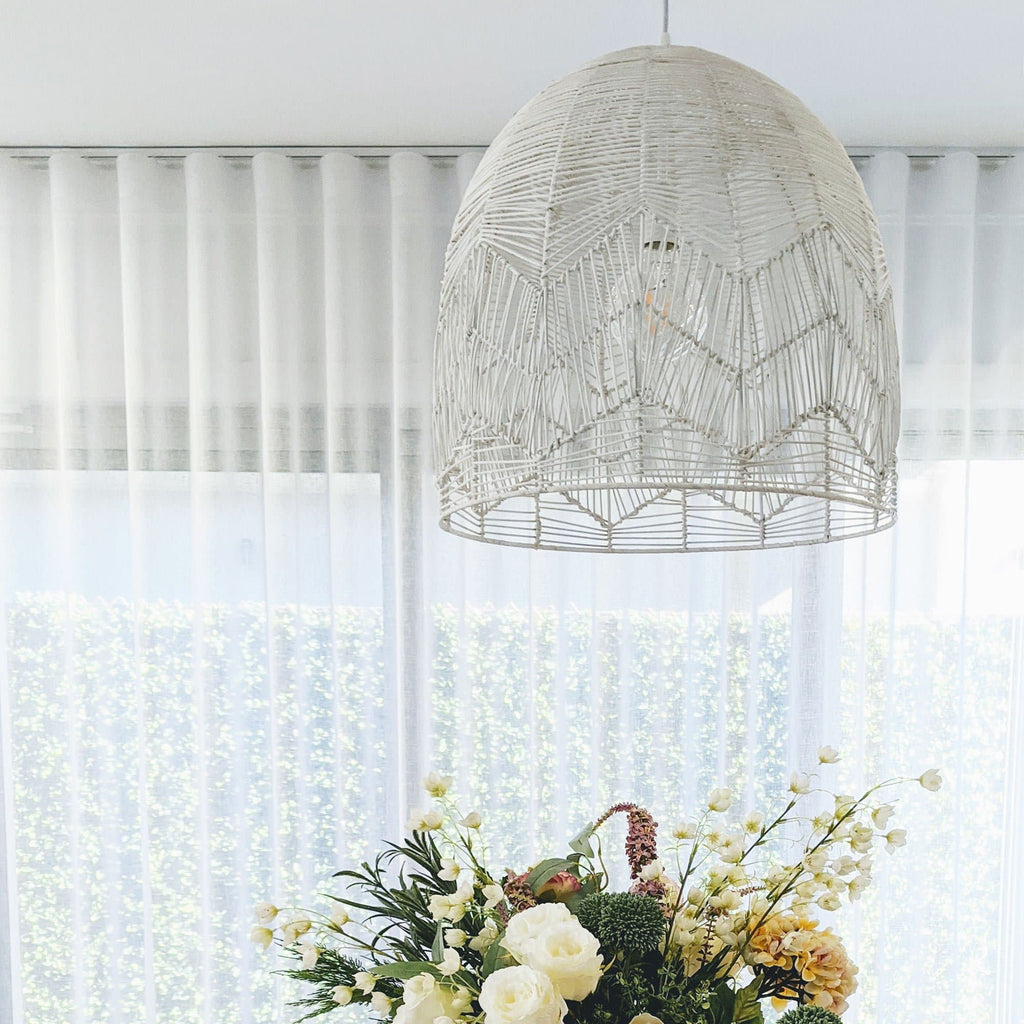 Amalfi Rattan Lace Pendant Light - Whitewash for Bohemian Style