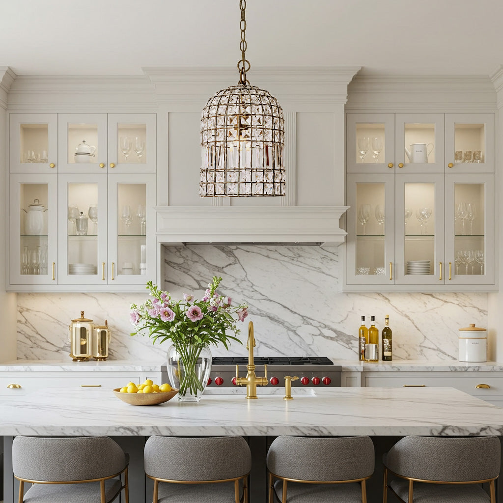 Elegant Whitney Dome Glass Chandelier in Antique Brass Finish