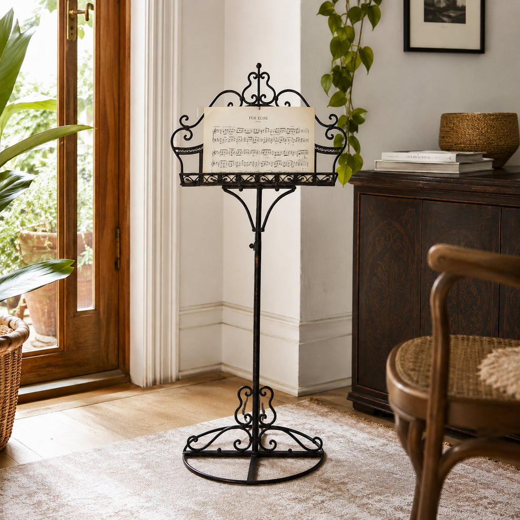 Elegant Wrought Iron Music & Menu Stand - Distressed Black Design